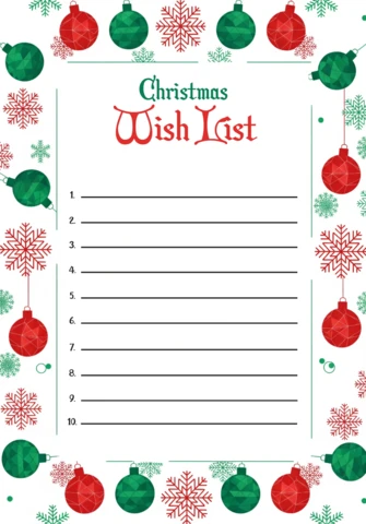 Christmas Stationery Wish List Template with Decorative Ornaments and Festive Icons for Kids and Families
