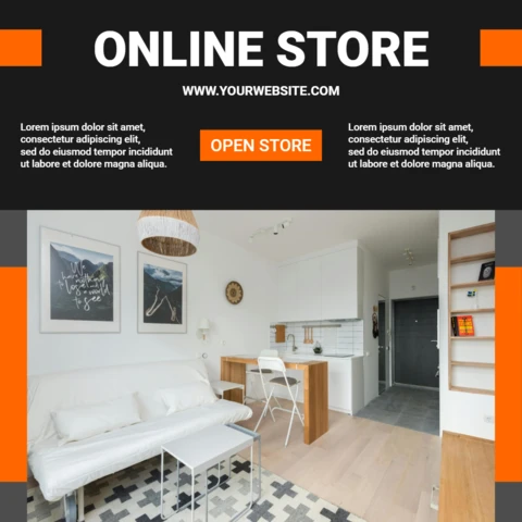 Modelo moderno de design de postagem comercial para Instagram em preto e laranja