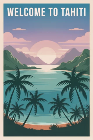 Retro Tropical Landscape Design Template for Travel Posters