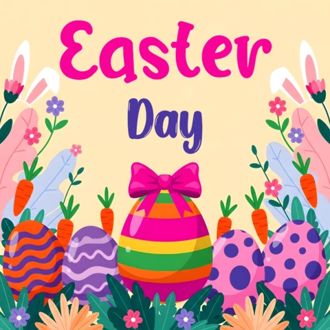 Template di design di uova colorate per il giorno di Pasqua per biglietti d'auguri