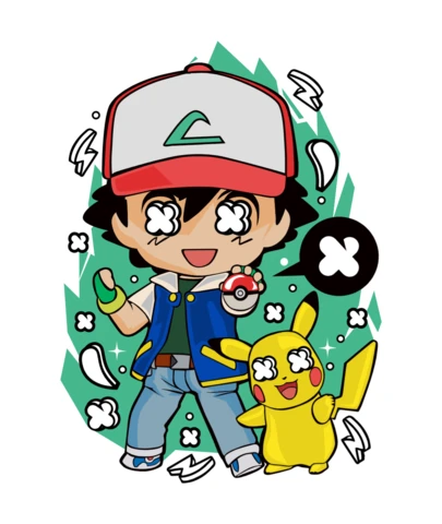 Pikachu Pokemon Comic Caricature Pop Culture T-Shirt Design Template