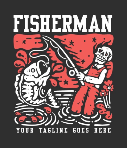 Smiling Skeleton Doing Fishing T-shirt Design Template