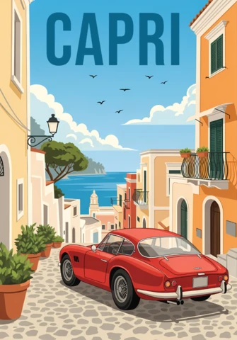 Template de design de cartaz de viagem de carro vintage de Capri