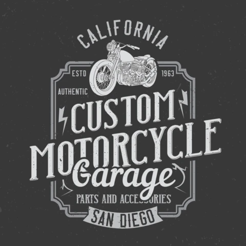 Modelo de design de camiseta com etiqueta vintage de motocicleta personalizada