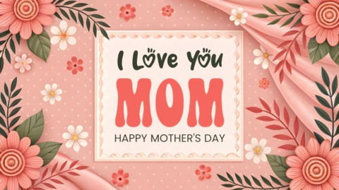 Floral Mother's Day Card Template Design - 'I Love You Mom' Editable Design