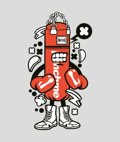 Modelo de design de camiseta de personagem de desenho animado de boxeador de saco de pancadas