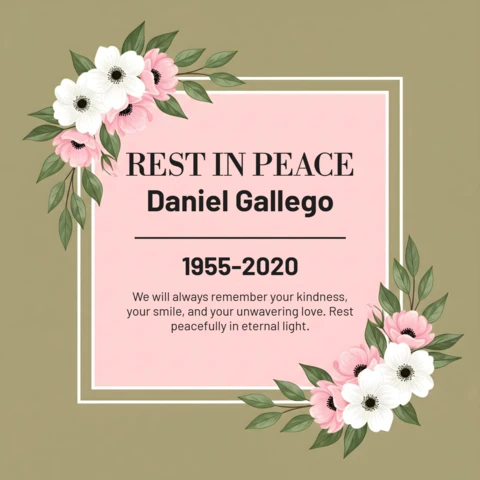 Memorial Poster Pink Square Tribute with White & Pink Flowers, Rest in Peace Keepsake Design Template
