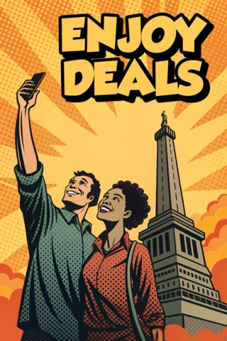 Template promocional de pop art com paisagem urbana para panfletos de marketing