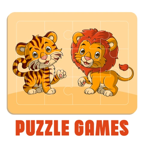 Editable Puzzle Games Design Template with Cute Cartoon Animals