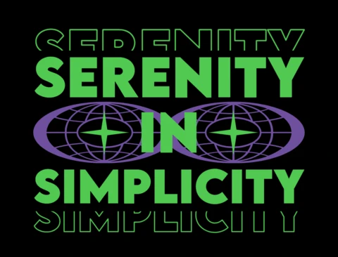 Serenity in Simplicity Minimalist Calm-Core Quote with Cosmic Symbolism T-Shirt Design Template