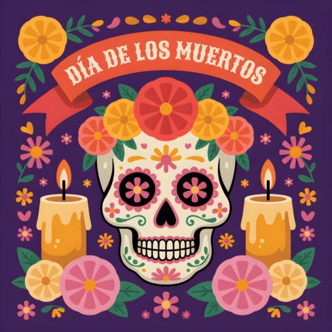 Colorful Día De Los Muertos Skull Design Template for Posters