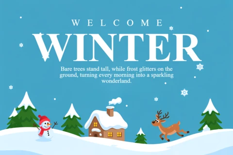 Plantilla de diseño de invierno mágico para tarjetas de felicitación con muñeco de nieve y reno.
