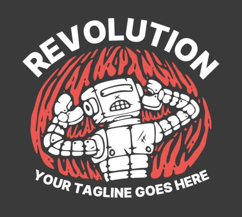 Revolution With Robot Vintage T-shirt Design Template