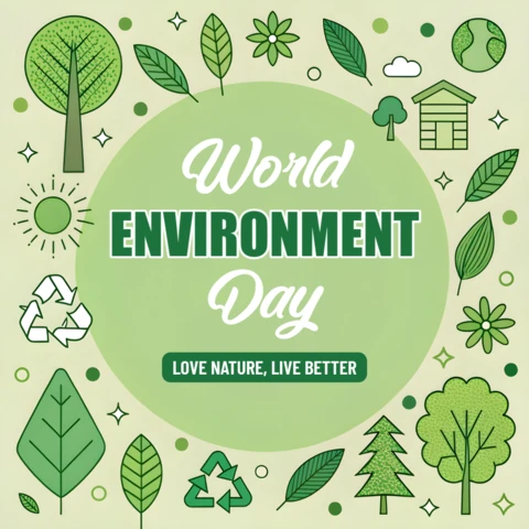 Modelo de design para o Dia Mundial do Meio Ambiente para conscientização sustentável e reciclagem.
