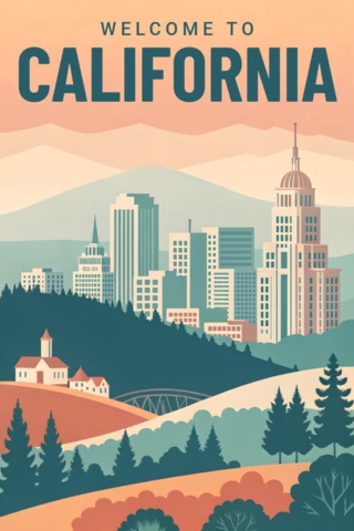 カリフォルニアの風景デザインテンプレート旅行ポスター用