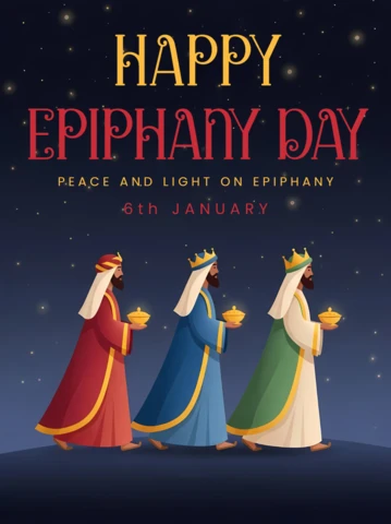 Epiphany Day Celebration Template with Kings Design for Greeting Cards