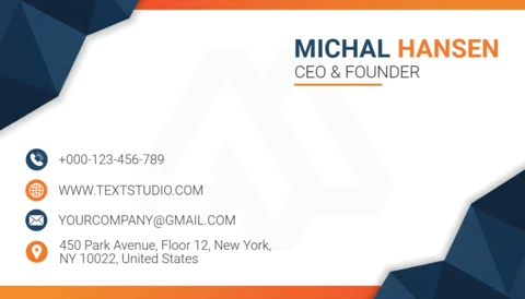 Professional Modern Business Card Template Dark Blue Polygon Design with Orange Accent