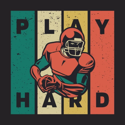 Football Player Holding Rugby Ball Vintage T-shirt Design Template