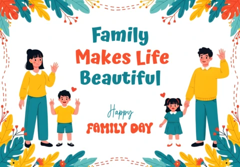 Family Day Celebration Template with Colorful Floral Design for Greeting Cards