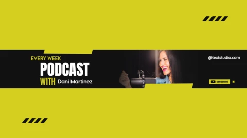 Yellow and Black Modern Podcast Channel YouTube Banner