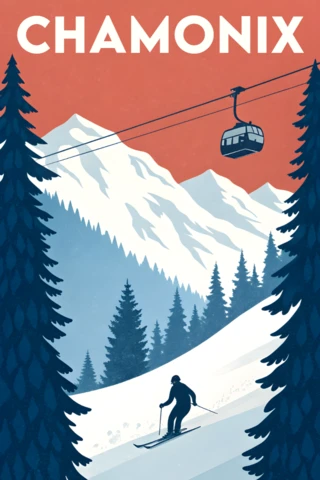 Chamonix Ski Adventure Retro Design Template for Posters