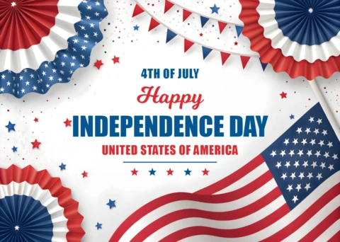 Plantilla de celebración del día de la independencia con diseño de bandera americana y decoraciones patrióticas.