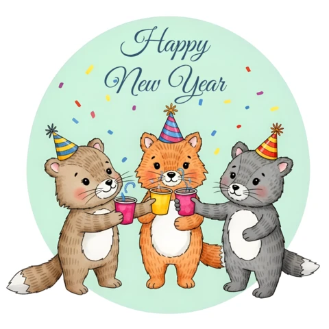Whimsical Animal Party Design Template for New Year Greeting Card