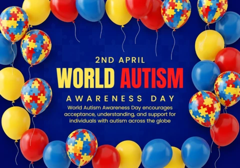 Autism Awareness Day Celebration Template with Colorful Balloons Design