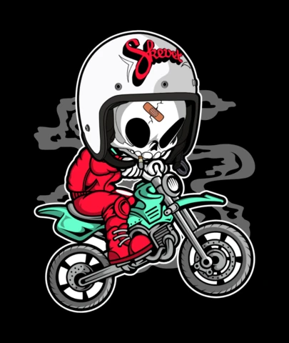 Skull Motocrosser Comic Caricature Pop Culture T-Shirt Design Template