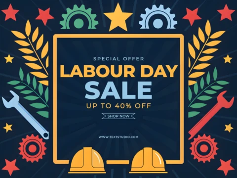 Design gráfico arrojado do modelo de venda do dia do trabalho para ofertas promocionais