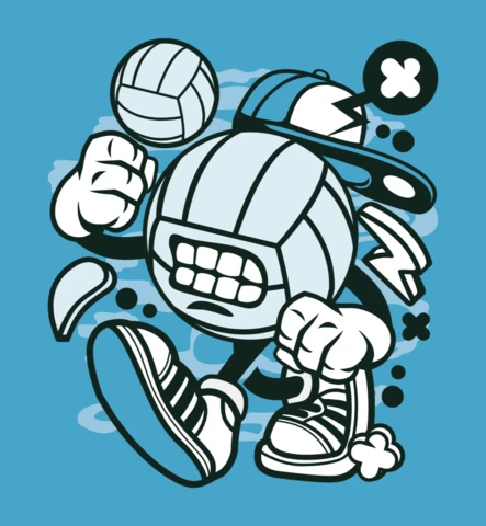 Volley Ball Cartoon Character T-Shirt Design Template