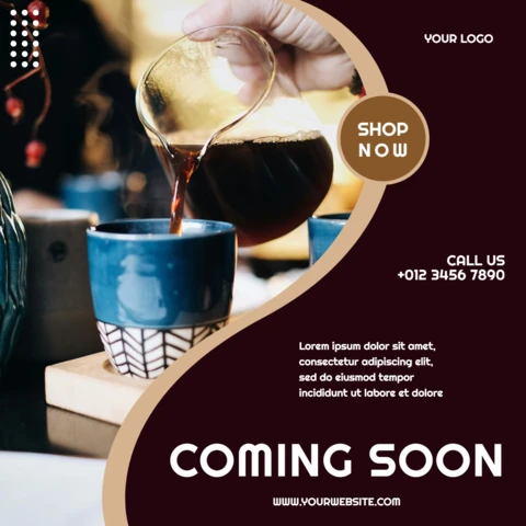 Próximamente, plantilla de diseño para publicación en Instagram de cafetería