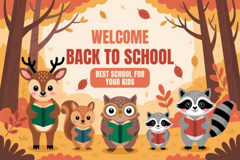 Plantilla de diseño de animales para el regreso a clases para carteles educativos para niños.