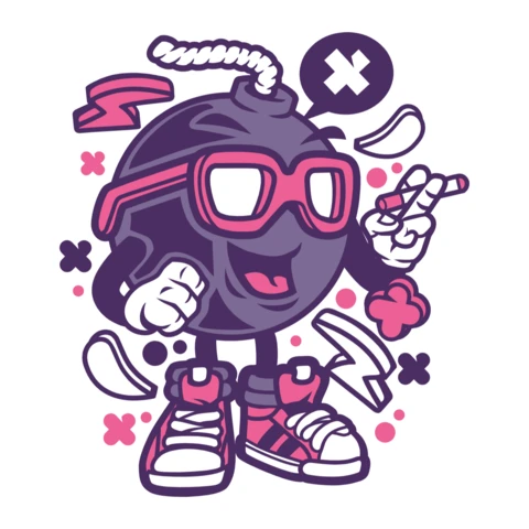 Bomb Cartoon Character T-Shirt Design Template