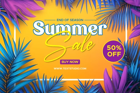 Modèle de design pour les soldes d'été sous les tropiques - 50% de réduction sur les graphiques modifiables