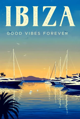 Retro Flat Ibiza Yacht Design for Travel Posters and Souvenirs Template