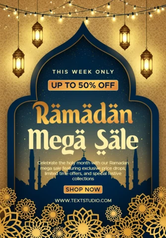 Template de design para venda do Ramadã com lanterna e padrões florais para folhetos promocionais.
