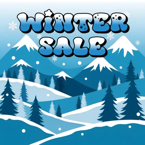 Winter Sale Design Template with Snowy Mountains and Pine Trees for Promotional Flyers