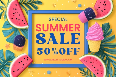 Vibrant Summer Sale Template Design with Watermelon and Ice Cream Elements