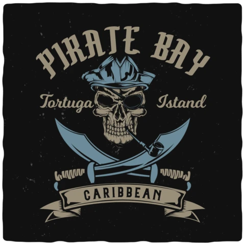 Caribbean pirate bay vintage t-shirt ontwerpsjabloon