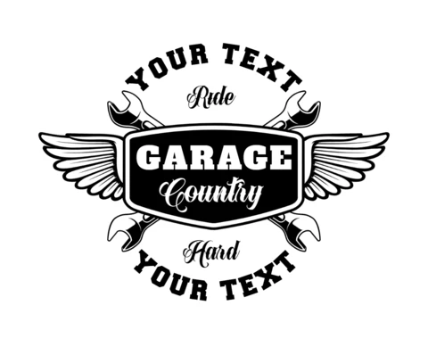 Modelo de camiseta de garagem com asas cruzadas