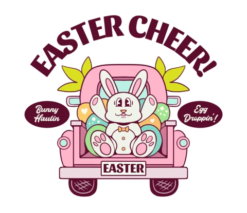 Maglietta Haulin’ Easter Joy – design del modello con coniglio nel camion con uova e vibrazioni primaverili