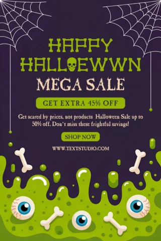 Spooky Halloween Sale Flyer Template with Creepy Eyes and Dripping Slime Design