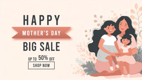 Charming Mother's Day Sale Design Template with Whimsical Illustrations