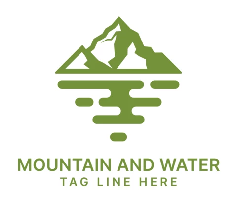 Montagna e acqua con un modello di design del logo rettangolare