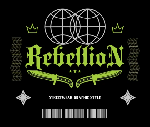 Plantilla de diseño de streetwear con estilo gráfico de rebeldía y cuchillos.