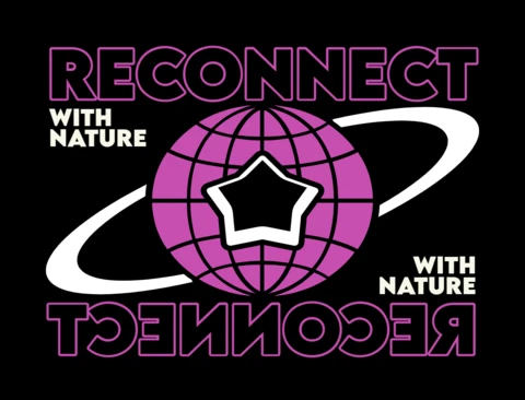 Reconnect with Nature Planet & Star Loop Typography T-Shirt Design Template