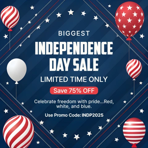 Independence Day Sale Design Template with Patriotic Balloons and Stars