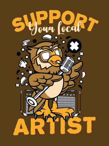 Support Your Local Artist With Owl Character T-shirt Design Template