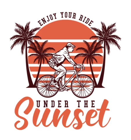 Man Riding Bicycle On Sunset Vintage T-Shirt Design Template